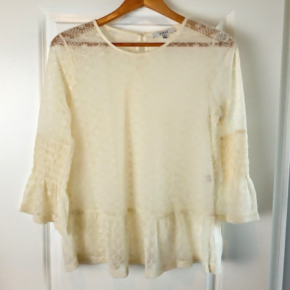 Ro & De Sheer Ivory Lace Mesh Embroidered Top